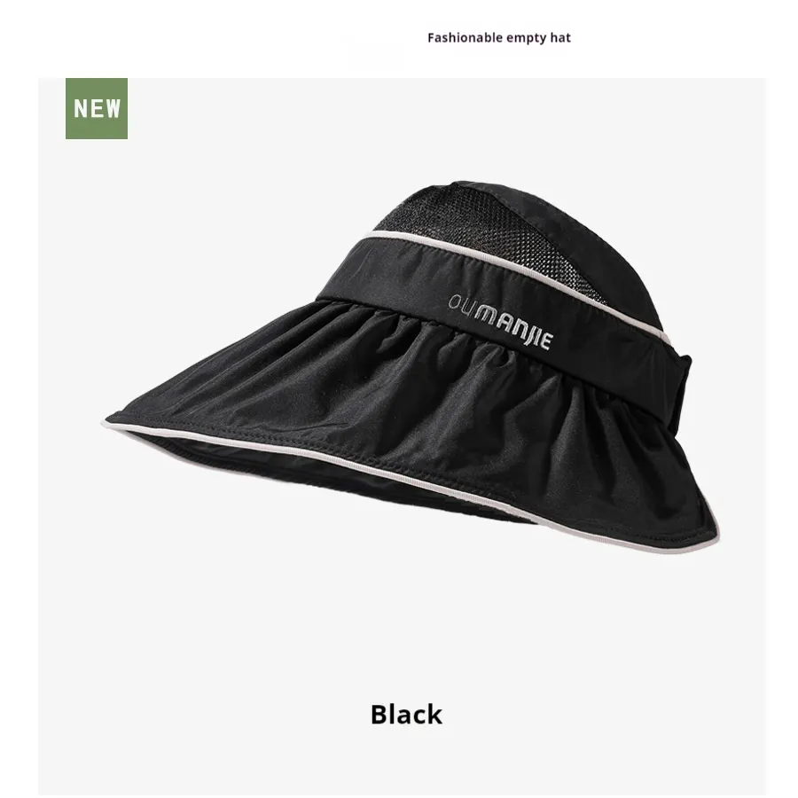 UV Protection Air Top Mesh Stitching Sun Hat With Wide Brim Breathable Sun Hat - Black