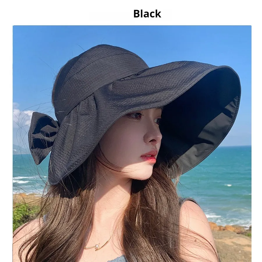 Air Top Big Brim Sun Hat UV Protection Vinyl Sun Protective - Black