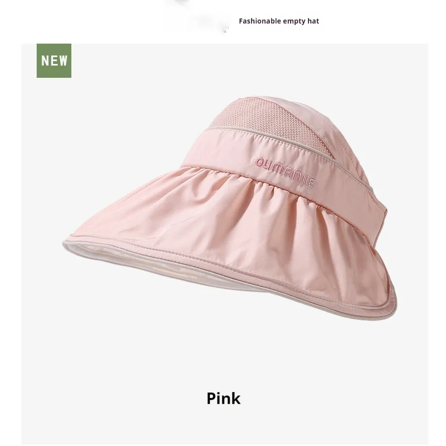 UV Protection Air Top Mesh Stitching Sun Hat With Wide Brim Breathable Sun Hat - Cherry Blossom Powder-M56 To 5
