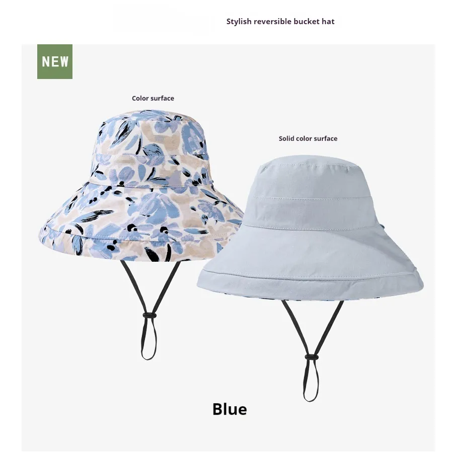 Reversible Fisherman Hat Printed Big Brim Sun-proof - Blue