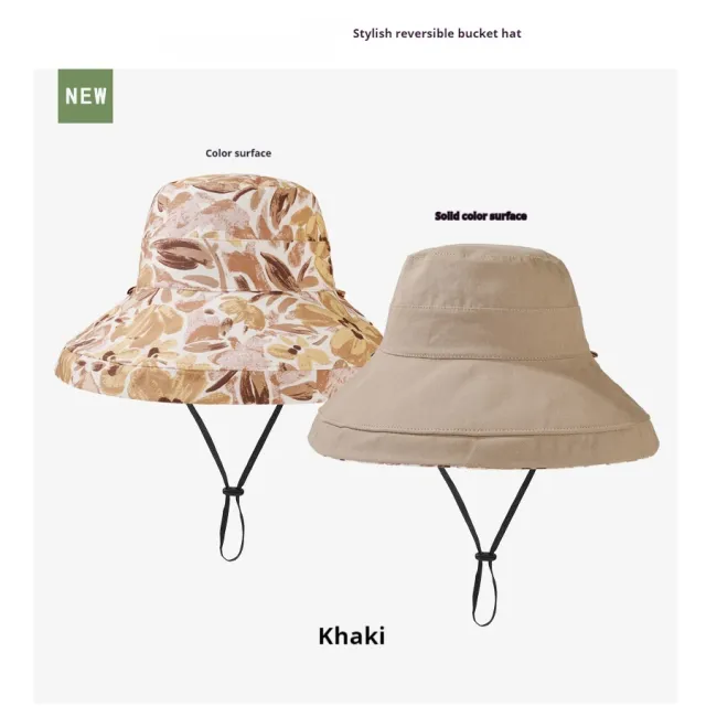 Reversible Fisherman Hat Printed Big Brim Sun proof Khaki - Shop at LoveMi