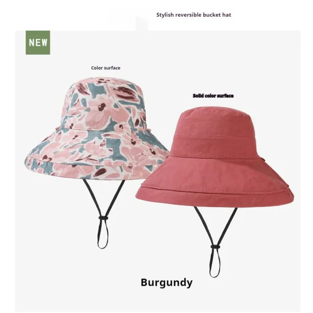 Reversible Fisherman Hat Printed Big Brim Sun proof Wine Red - Shop at LoveMi