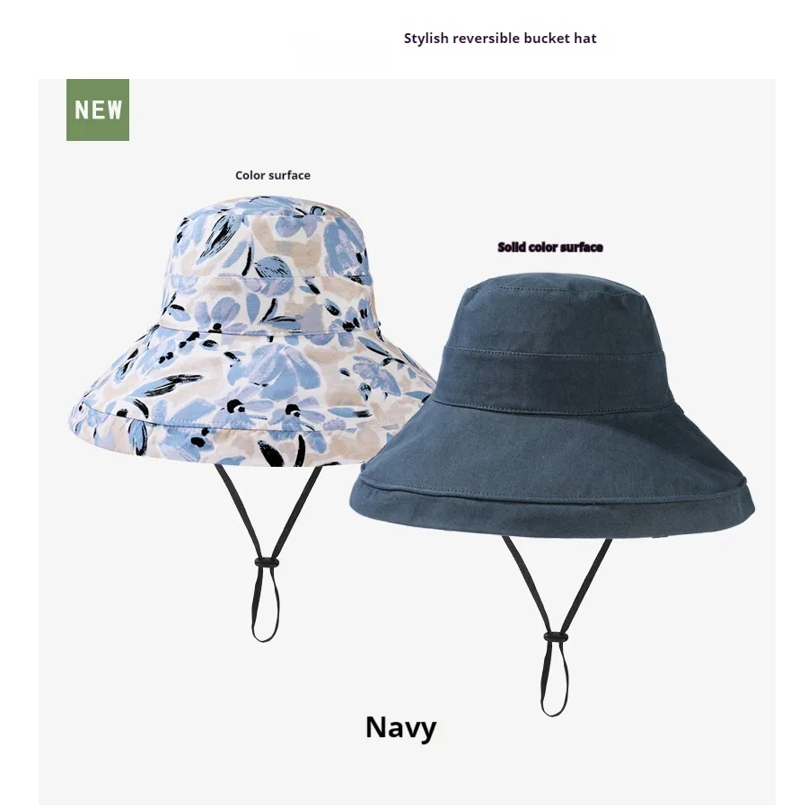 Reversible Fisherman Hat Printed Big Brim Sun-proof - Navy