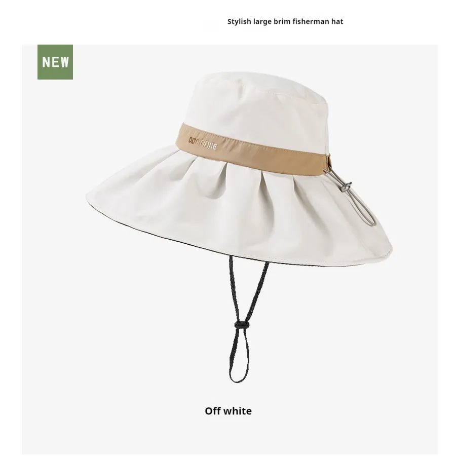 Velvet Vinyl Big Brim Fisherman Hat Outdoor Casual Sun Protection - Beige