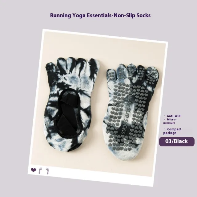 Yoga Non slip Socks Tie dyed Women's Five Fingers 03 Black - Shop at LoveMi