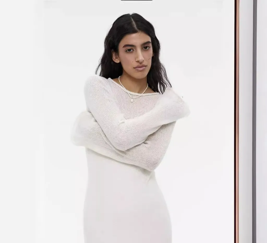 Knitted Hollow-out Dress For Vest Skirt Set Women - Milky White Separate Sweater