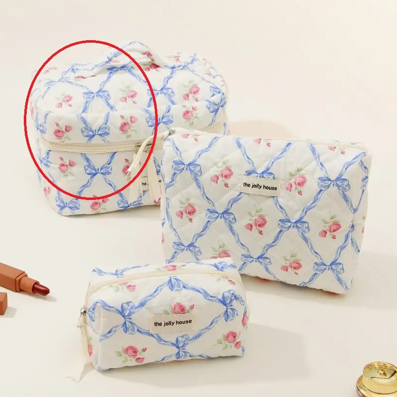 Bow Cotton Makeup Bag Ins Large Capacity Storage Wash Bag Good-looking Portable