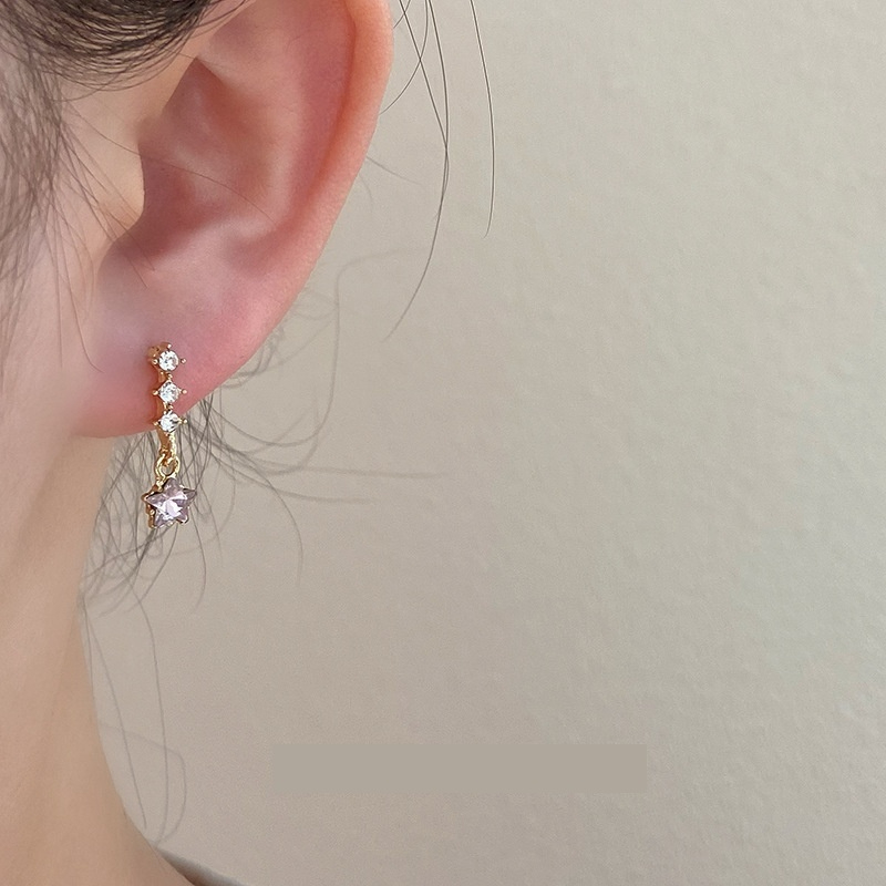 Sweet Elegance Diamond Pentagram Earrings Girly Simplicity