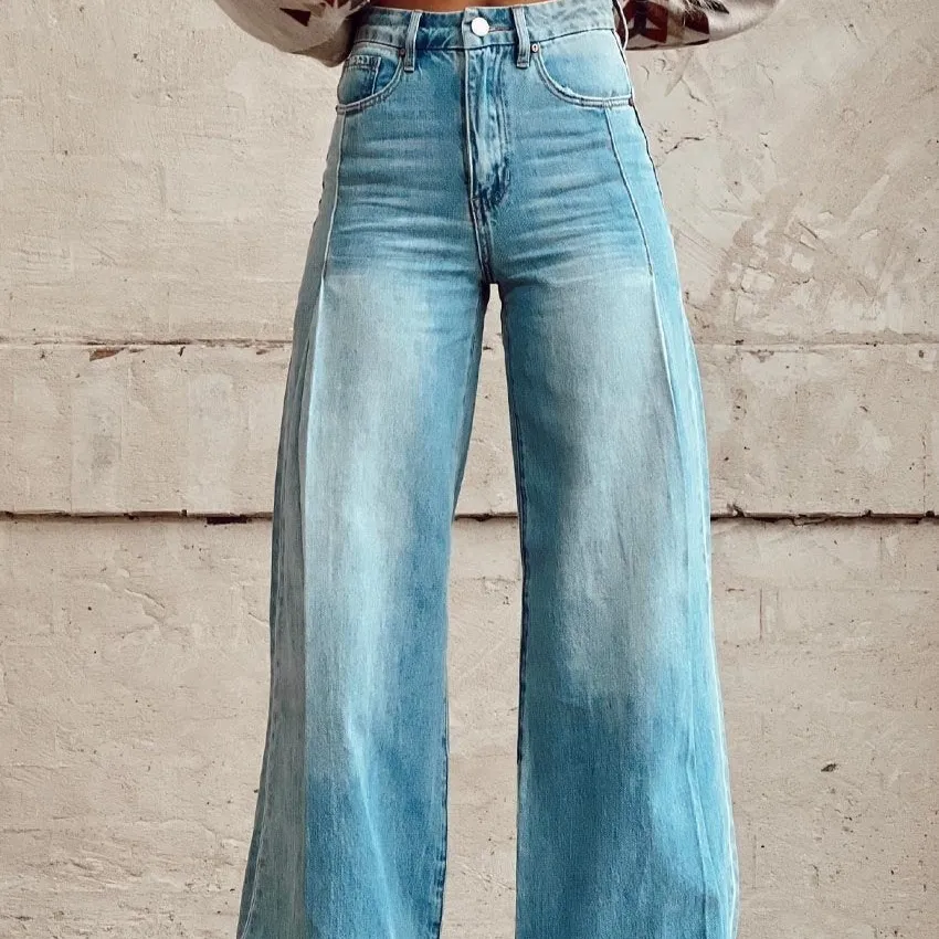 Wide-legged Pants Thermal Transfer Bell-bottom Pants Simulation Denim Trousers - Mr1100-3Xl