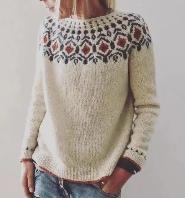 Round Neck Multicolor Loose Fashion Pullover Sweater - Red Lantern