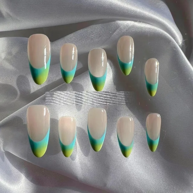 Advanced Almond French Finished Manicure Handmade Custom Wear Blue Ocean - Shop at LoveMi