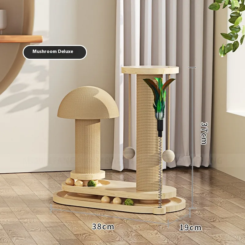 Solid Wood Cat Turntable Scratching Post Durable Toy - Oval Mushroom Turntable