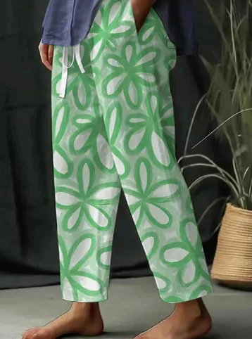 European And American Fashion Casual Flower Pattern Floral Print Casual Jumpsuit Green - Shop at LoveMi