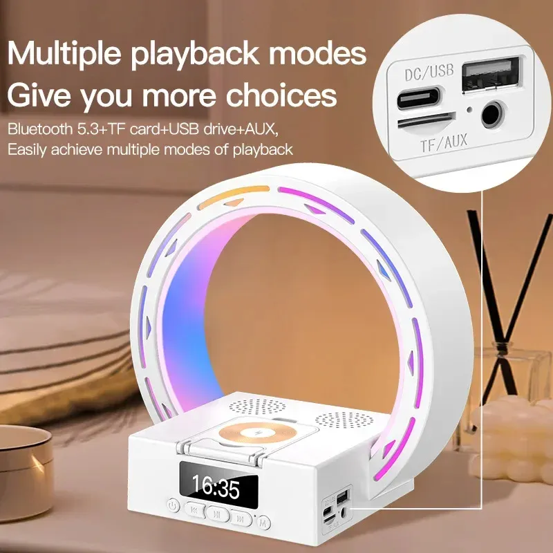 4 In 1 Wireless Bluetooth-compatible Speaker Charging Pad Bedside Lamp With Alarm Clock Wake-Up Light For Bedroom Support USB Drive TF Card – image 3