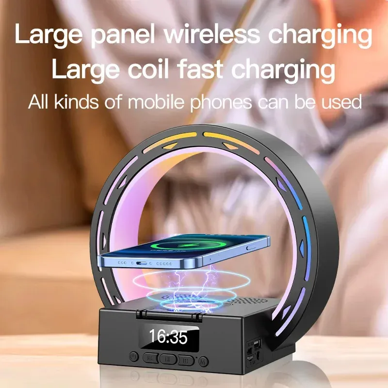 4 In 1 Wireless Bluetooth-compatible Speaker Charging Pad Bedside Lamp With Alarm Clock Wake-Up Light For Bedroom Support USB Drive TF Card – image 9