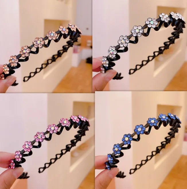 Women's Rhinestone Wavy Thin Edge With Teeth All-match Pressure Hair Non-slip Headband - Set