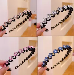 Women's Rhinestone Wavy Thin Edge With Teeth All-match Pressure Hair Non-slip Headband - Set - View 1
