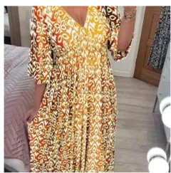 V-neck Floral Loose And Versatile Long Skirt - Yellow A - View 1