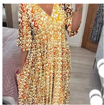 V-neck Floral Loose And Versatile Long Skirt - Yellow A