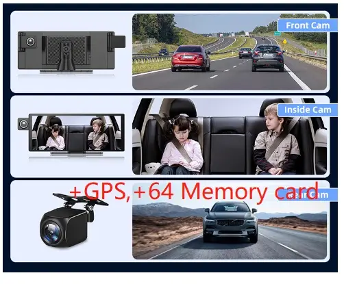 3 Camera CarPlay Driving Recorder Split Screen