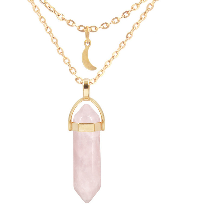 Creative Glass Hexagonal Column Neck Chain Multi Layer Stacked Love Necklace