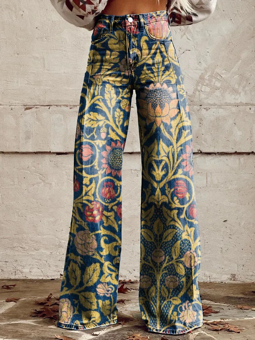 Plus Size Women's Casual Pants Thin Imitation Denim Wide Leg - Awp1A242511C