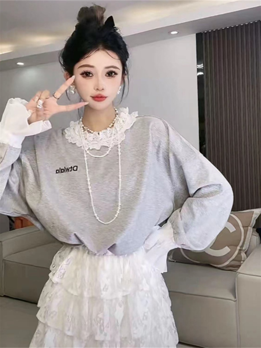 Embroidered Lace Patchwork Hoodie With Letters