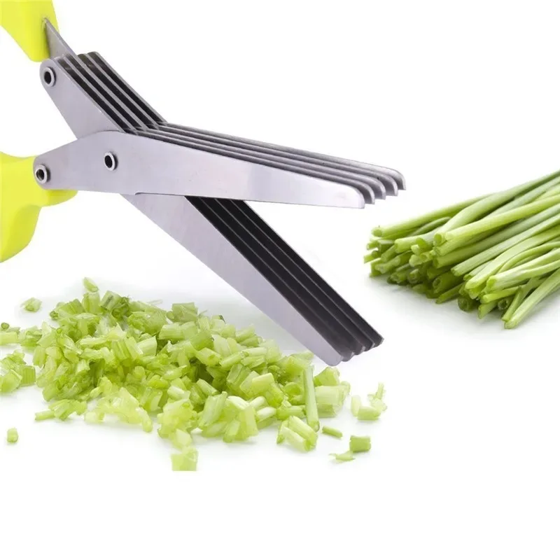 Multifunctional Multi-layer Green Onion Scissors Stainless Steel Cutting Knife