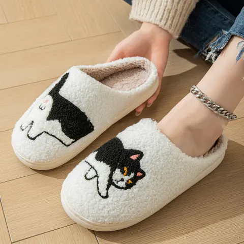 Cartoon Cotton Slippers for Women Men Indoor Outdoor