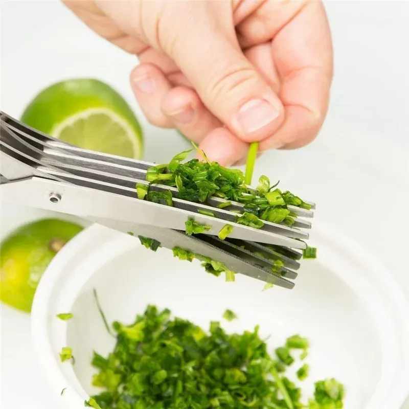 Multifunctional Multi-layer Green Onion Scissors Stainless Steel Onion Cutting Knife Herb Seaweed Spice Scissors Kitchen Scissor Kitchen Gadgets – image 2