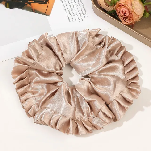 Oversized Satin Lace Large Intestine Hair Ring Simple Apricot - Shop at LoveMi