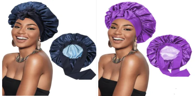 Double layer Satin Ribbon Round Cap Bow Artificial Silk Beauty Hair Care Wide brimmed Hat Set13 - Shop at LoveMi