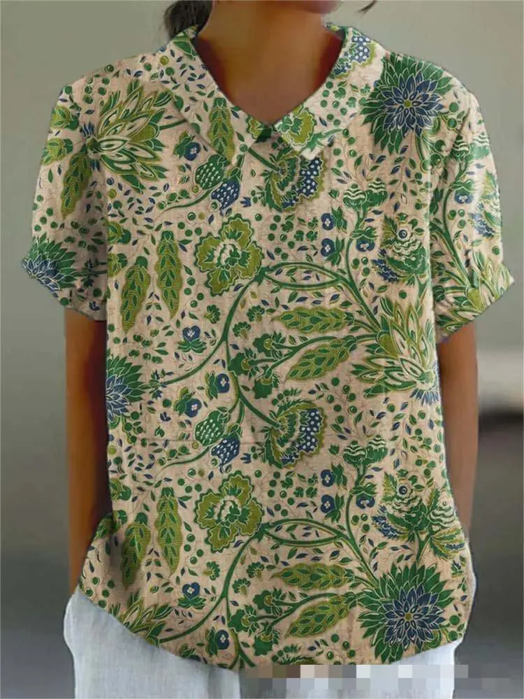 Summer Lapels Short Sleeve Elegant European And American Style Women Top - Bj134123467414-3Xl
