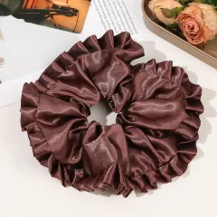 Oversized Satin Lace Large Intestine Hair Ring Simple - Purplish Red - View 1