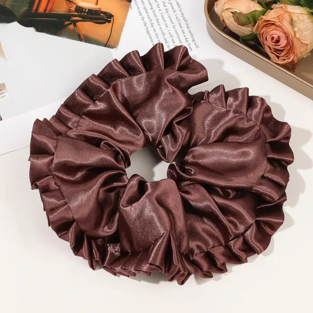 Oversized Satin Lace Large Intestine Hair Ring Simple Purplish Red - Shop at LoveMi