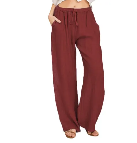 Women's Casual Cotton And Linen Loose Yoga Pants Red - Shop at LoveMi
