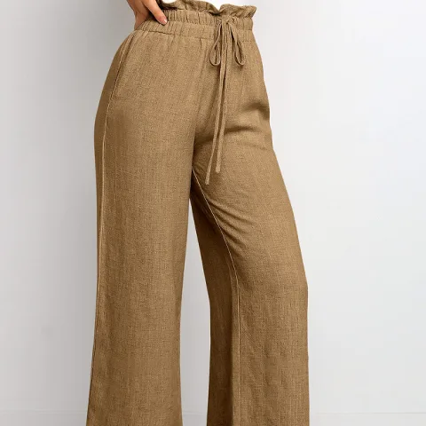 Elastic Waistband Lace-up Wide Leg Pants Solid Color Cropped