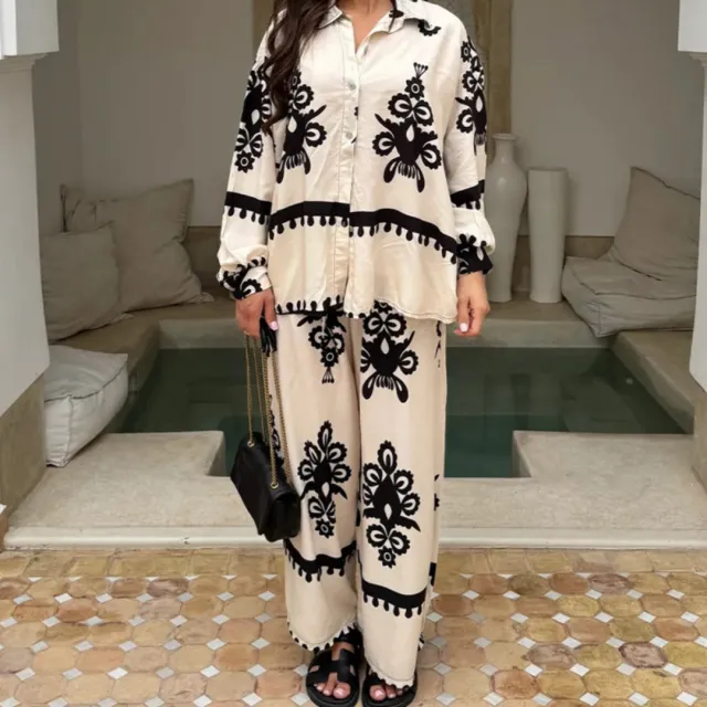 Women's Printed Single Breasted Shirt Casual Pants Set - Shop at LoveMi