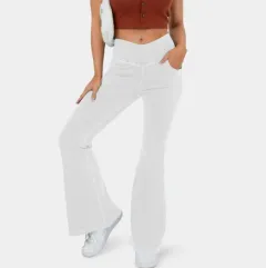 High Imitation Denim Bell-bottom Pants Cross-border Hip Lifting European And American Women Bell-bottom Pants - White - View 1