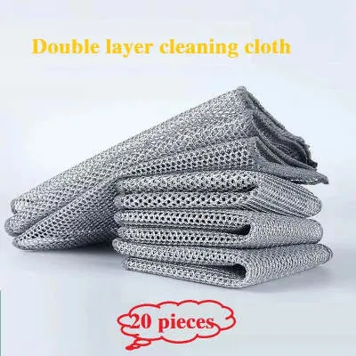Steel Wire Cloth Double sided Silver Wire Dishcloth Replace Steel Wire Ball Grey 20Pcs - Shop at LoveMi