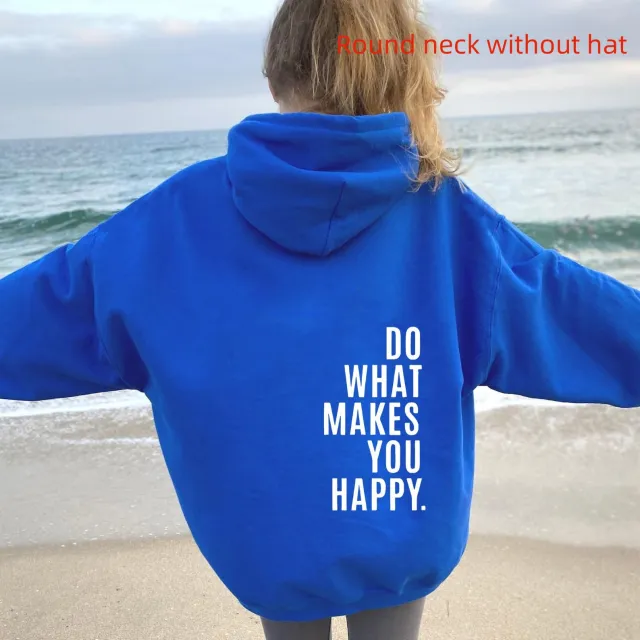 Do What Makes You Happy Sweatshirt Large Sweater Sapphire Blue White Pattern - Shop at LoveMi