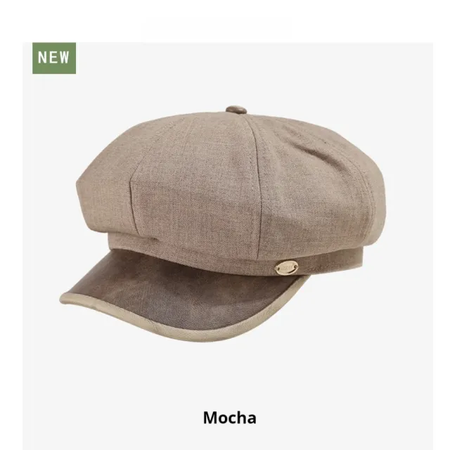 Cotton And Linen Octagonal Cap Artistic Stitching Leather Brim Big Head Suitable Mocha Color - Shop at LoveMi