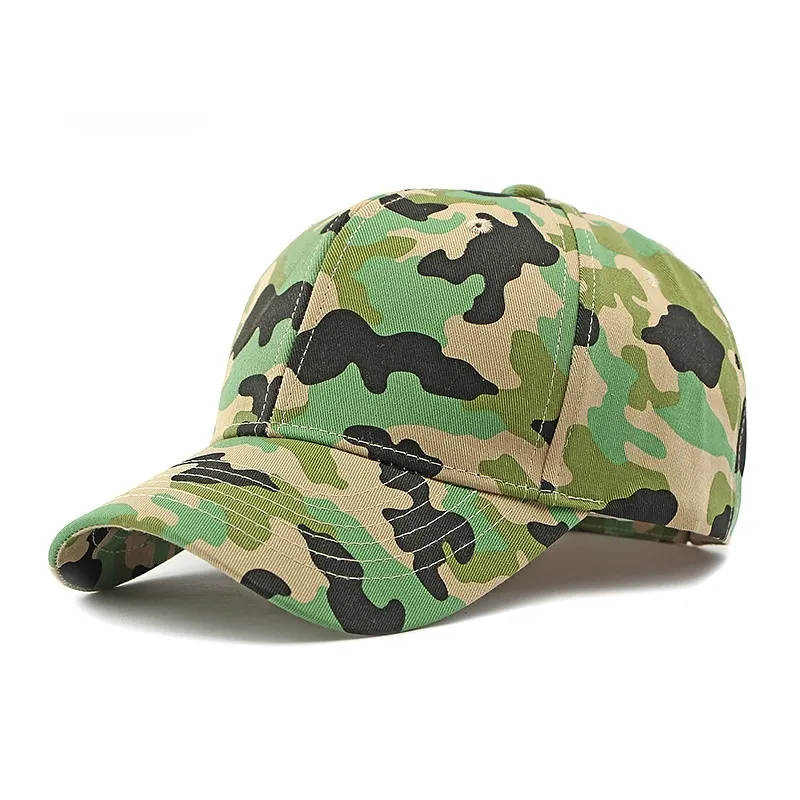 Camouflage Cotton Baseball Cap Outdoor Sun Protection Sports Hard Top Peak Cap - Khaki Green Camouflage