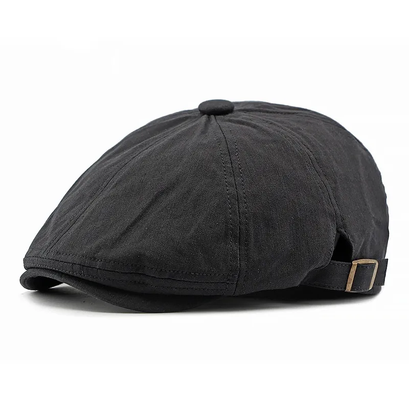 Men's And Women's Octagonal Cap Korean-style Simple Light Plate Peaked Cap British Retro Art Casual Painter Cap - Black