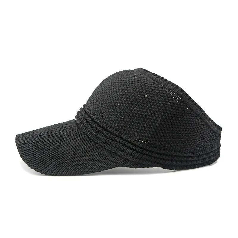 Simple Light Board Empty Top Baseball Casual Sun-proof Sunshade Knitted Ventilation Cap - Black