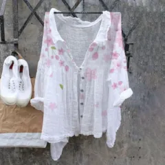 Cross-border Fashion Women's Shirt Natural Landscape Avatar Print - White - View 1