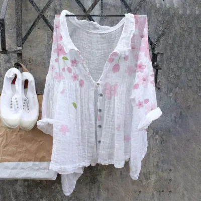 Cross border Fashion Women's Shirt Natural Landscape Avatar Print White - Shop at LoveMi