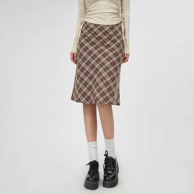 Plaid A Line Skirt Women's High Waist Midi Skirt Brown - Shop at LoveMi