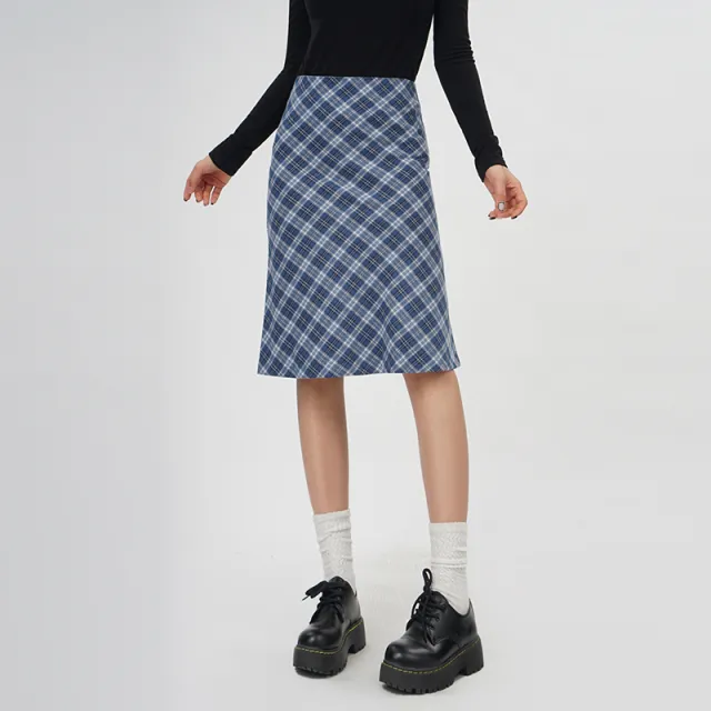 Plaid A Line Skirt Women's High Waist Midi Skirt Blue - Shop at LoveMi
