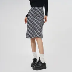 Plaid A- Line Skirt Women's High Waist Midi Skirt - Black - View 1